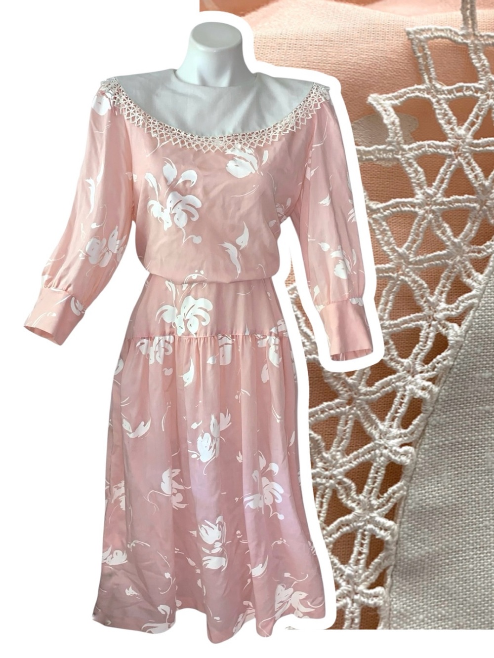 c o t t a g e :: Vintage Puritan Lace Floral Prairie Dress ILGWU Romantic
